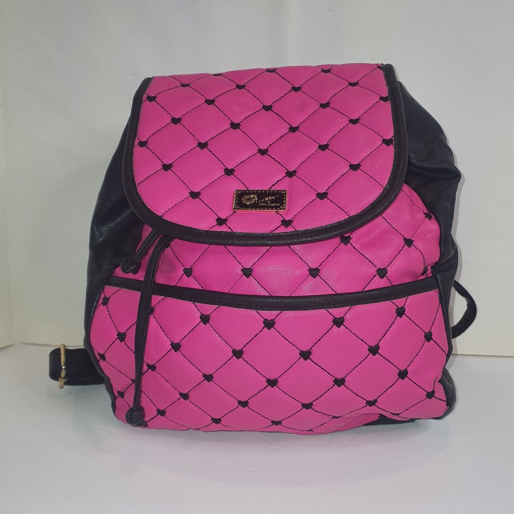 Luv Betsey by Betsey‎ Johnson Pink Quilted Heart Backpack Black Faux Leather Bag
